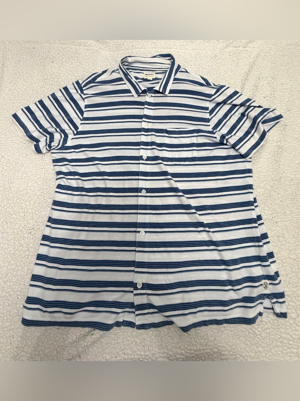 XXL Todd Snyder White and Blue Striped Short-Sleeve Button Shirt